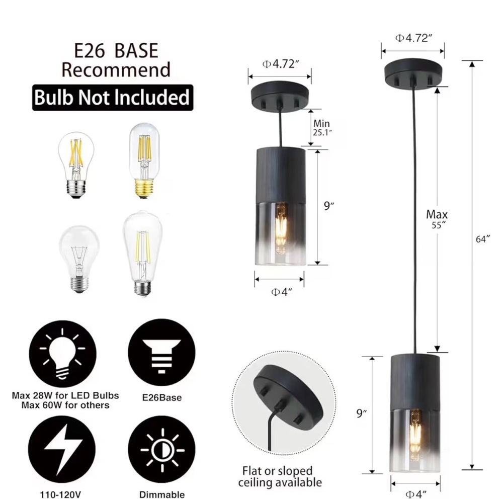 Modern Black Pendant Light Fixture - Picture 3 of 5